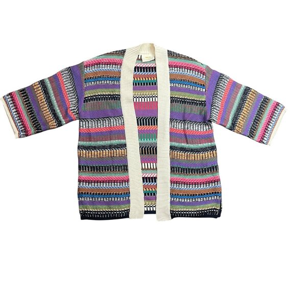 Anthropologie Maeve Ashbury Knit Cardigan Womens XS Multicolor Stripe Open Front - Picture 1 of 12